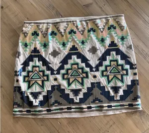 Express Women S Festive Party Boho Sequin‎ Aztec Print Mini Skirt thumbnail 1