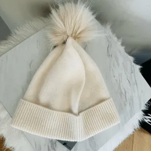 Nordstrom Faux Fur Cashmere Pompom Beanie, 100%Cashmere, Ivory Cream, NWT thumbnail 6