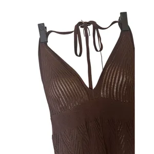 Moda International Brown Knit Lined Halter Style Dress Women Sz XS thumbnail 6