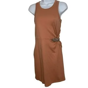 EXPRESS Peach Ribbed Sleeveless‎ Mini Dress Rhinestone Brooch NWT Size XS thumbnail 2