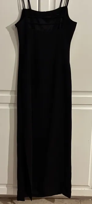 JONES NEW YORK EVENING Black Spaghetti Strap Maxi Dress Side Slit 4 Y2K vintage thumbnail 1