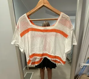 We The Free Bunny Top Crochet Detail Open Knit Crop Shirt thumbnail 1