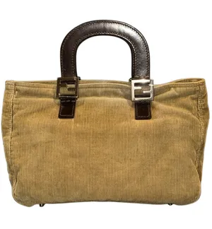FEND Corduroy Mini Bag with Dark Brown Leather Wrapped Handles & Silver Hardware thumbnail 1
