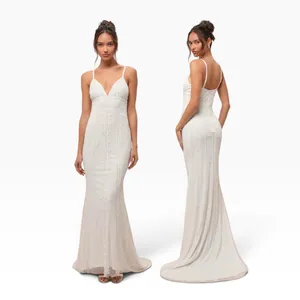 Lulus Stunning Vow White Beaded Sequin Maxi Dress size Large thumbnail 2
