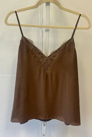 Melrose and Market Brown Lace Trim V-Neck Camisole Tank Top Women's Medium thumbnail 1