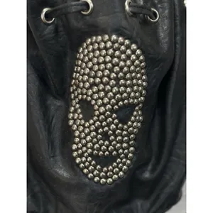 NILA ANTHONY Studded Skull Bucket Bag Purse Tie Faux Leather Pockets Lined Clean thumbnail 2