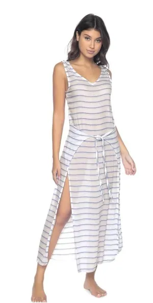 PilyQ‎ Bay Stripe Sophie Tie Dress Swim Cover Up Beach Resort Wear M/L thumbnail 1