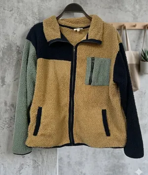 BKE Colorblock Teddy Sherpa Jacket - Tan, Sage & Black thumbnail 1