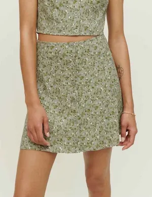 Reformation Ember Button Front Skirt Size 10 Green Floral thumbnail 1