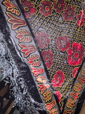Vintage burnout velvet scarf/shawl in vibrant gold & red floral designs thumbnail 5