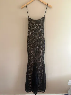 Lulus Sexy Sophistication Black Lace Strapless Trumpet Maxi Dress Size Small NWT thumbnail 4