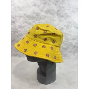 Yellow Peace Sign Embroidered Bucket Hat‎ Purple All Over Print Festival Sun Hat thumbnail 2