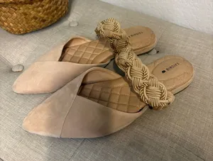 Birdies The Swan Bracelet Mule Tan Suede Braided Strap Flats 7 thumbnail 1