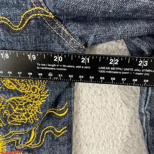 Paco Jeans Dragon Embroidered Demim Jacket Women L Dark Wash Y2K thumbnail 9