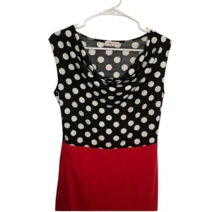 Yisijnet‎ Women's Sleeveless Dress Black White Polka Dots Red Skirt Cowl Neck thumbnail 3