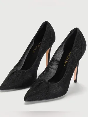 NWOB LuLu’s Megin Sparkle Black Shimmer Fabric Pointed-toe 4” Stiletto Heels 7.5 thumbnail 2