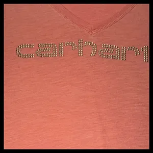 Carhartt Long Sleeve V-Neck Graphic‎ T-Shirt Women XXL Coral Studded Logo Casual thumbnail 3