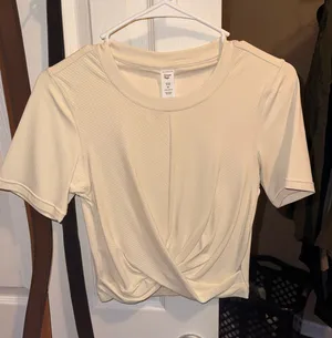 Cream Yoga Ribbed Twist Front Tan Size M thumbnail 1