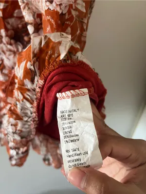 Rust Orange Silk Floral Mini Dress XS Euro Summer Resort Romantic Flutter Sleeve thumbnail 6