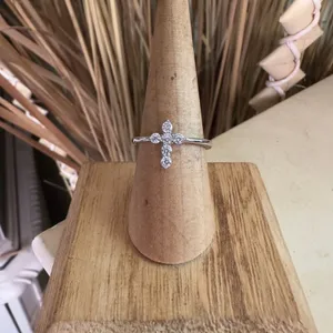 Sterling Silver Cross Clear CZ Ring thumbnail 3