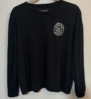 Victoria's Secret Black Bling Long Sleeve Lounge Shirt Rhinestone Logo Signature thumbnail 1