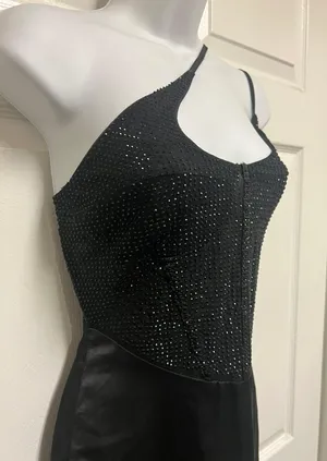UNBRANDED Black Double One Shoulder Strap Rhinestone Mini Corset Slip Dress thumbnail 5
