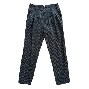 Sundance Amelia Trouser Pant Black White Pinstripe 4 Button Linen Cotton Blend thumbnail 4