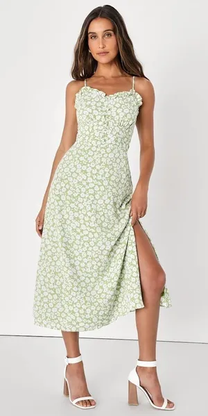 NWT Lulus Timeless Touch Green Floral Print A-Line Midi Dress Sundress Beachy XL thumbnail 1