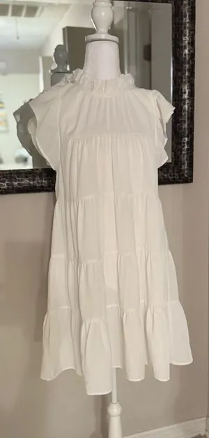 Beautiful entro White Tier Ruffle Sleeve Bow Tie Large Dress thumbnail 1
