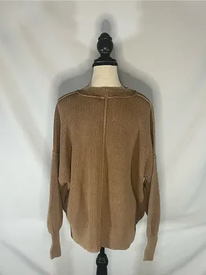 Aerie Love This Moment Brown Ribbed Sweater Shaker Stitch Side Slit Small thumbnail 3