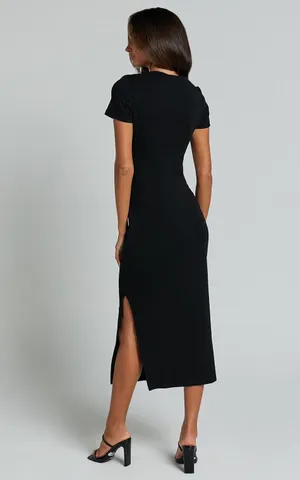New Showpo Zayna Midi Dress Jersey Short Sleeve Dress In Black MSRP $89 thumbnail 4