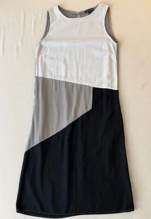 For Cynthia Linen Blend Colorblock Midi Dress Small Lagenlook Minimalist thumbnail 1