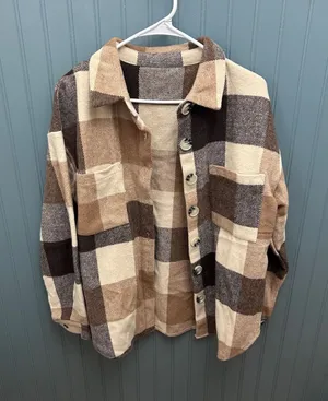 Amazon Womens Plaid‎ Shacket Button Up Long Sleeve Shirt Jacket Size M thumbnail 1
