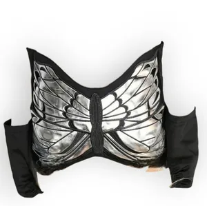 DOLLS KILL CURRENT MOOD joy‎ is fleeting black silver butterfly crop top xs nwt thumbnail 2