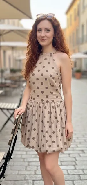 Klesis Vault 206 Taupe Polka Dot Halter Bubble Hem Mini Dress - Size M thumbnail 1