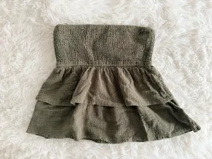 Edikted Olive Green Smocked Tiered Strapless Tube Top Size XS thumbnail 1