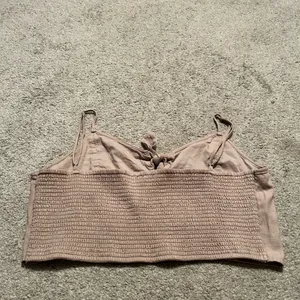 Aerie Smocked Tie Front Crop Cami Top Tan Beige XXL‎ thumbnail 5