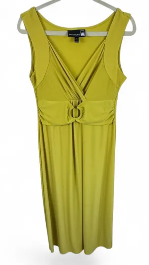 Antthony Womens Chartreuse Yellow Green Ring‎ Detail Wrap Midi Dress Medium USA thumbnail 1