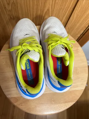 Hoka White Running Shoes with Neon Yellow Accents thumbnail 4