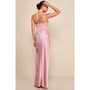 Lulus Signature Elegance Rose Satin One Shoulder Maxi Dress Formal Large NWT thumbnail 2