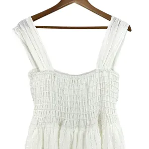 Max‎ Studio London White Midi Dress Women's L Textured Smocked Sundress Resort thumbnail 5