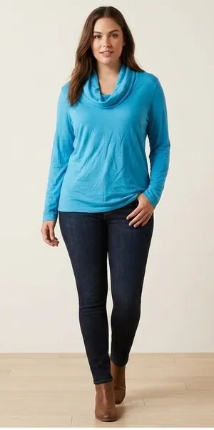 Banana Republic Women Blue Cowl Neck Long Sleeve Wool Blend Knit Top Large‎ thumbnail 1