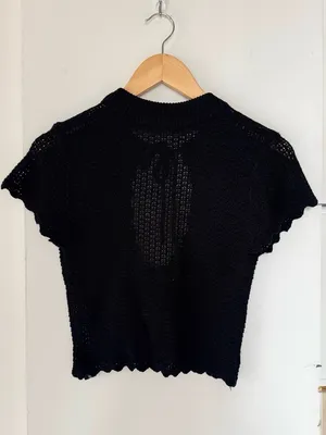 Tiger Mist Black Open Knit Keyhole Crop Top Small Scalloped Festival Coquette thumbnail 8