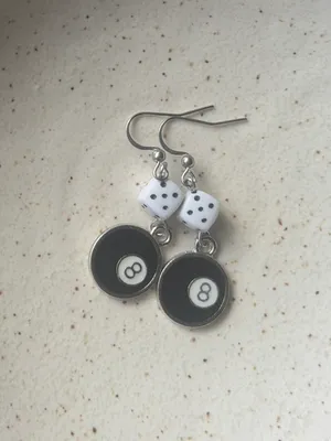 Handmade y2k funky grunge style 8 ball & dice dangle earrings 🎲🖤💕 thumbnail 5