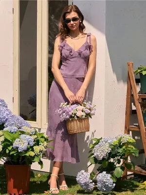 Rihoas Purple Floral Mermaid Midi Skirt thumbnail 4