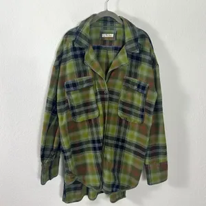 Free People Grunge 90s Flannel Plaid Izzie Cargo Shirt Jacket Shacket Medium thumbnail 10