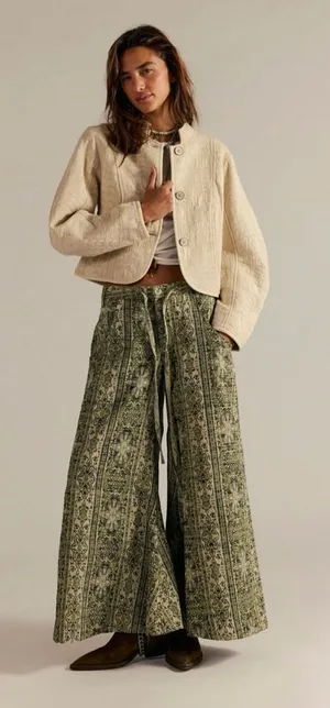 NWT Free People Dahlia Wide-Leg Pants Lemongrass Combo MSRP $198 Size 4 thumbnail 1
