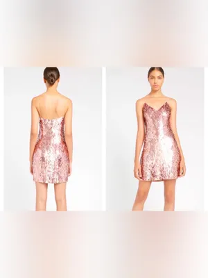Alice + Olivia Contessa V neck Iridescent Pink Sequin Mini Dress Size XS thumbnail 3