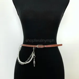 Vintage Y2K Whimsygoth Skeleton Pearl Chain Belt, Fits 33–36 Inches, X7GA1193 thumbnail 4