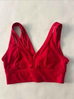 ALO YOGA UNITED LONG BRA DOUBLE V NECK SPORTS BRA RED Small thumbnail 2